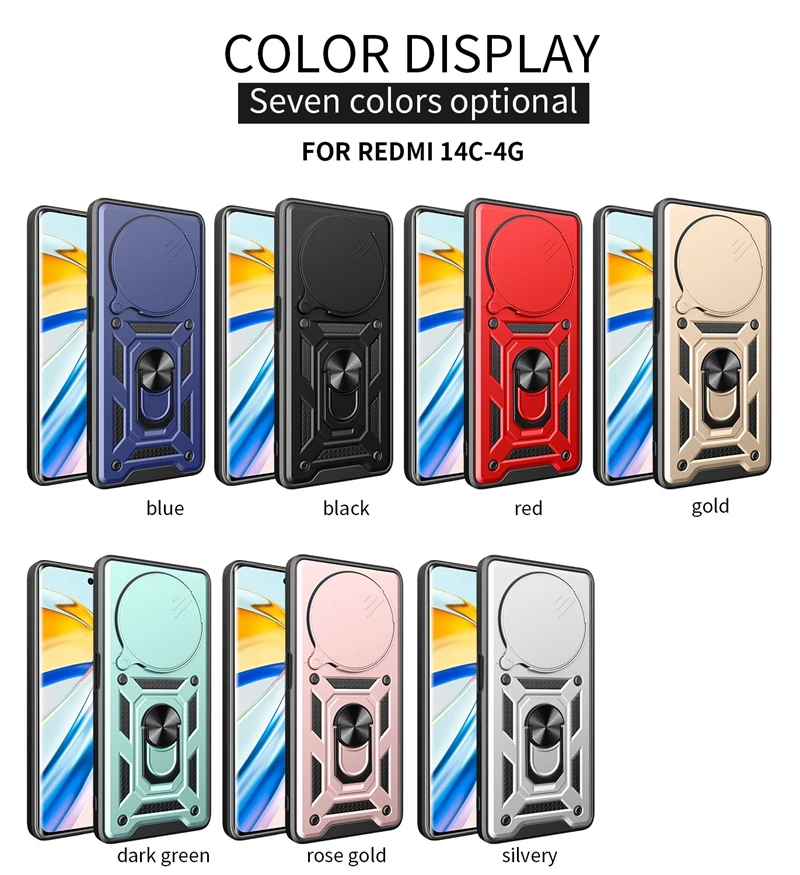 Shockproof Phone Case With Ring Stand And Camera Slide For Poco C75_voghion.com