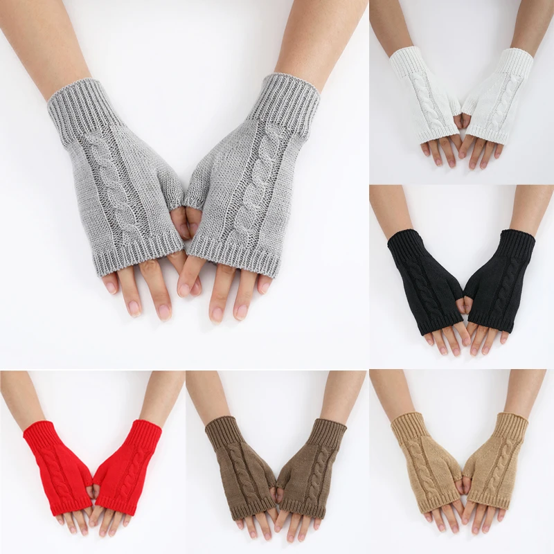 Fashion Wool Knitted Fingerless Gloves Women Winter Soft Keep Warm Elastic Mitten Half Finger Crochet Knitting Wrist Gloves Gift