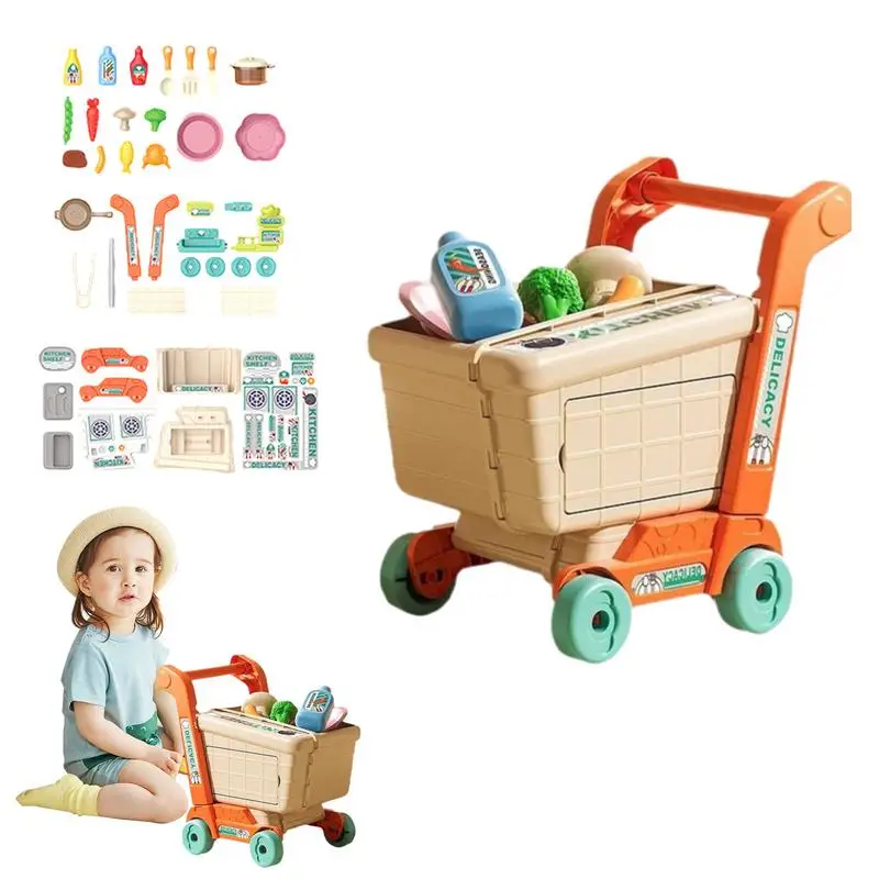 

Kids Shopping Cart Toy Shopping Set Trolley Toddler Toy Portable Mini Shopping Cart Birthday Gift For Kids Children