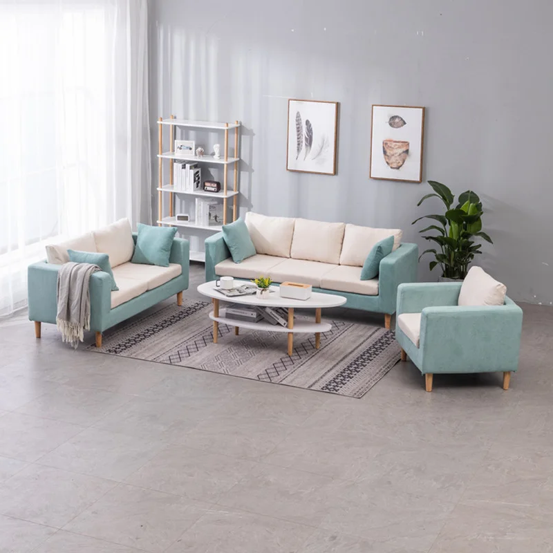 Casual fabric sofa set, modern minimalist living room furniture, three-seater, washable.