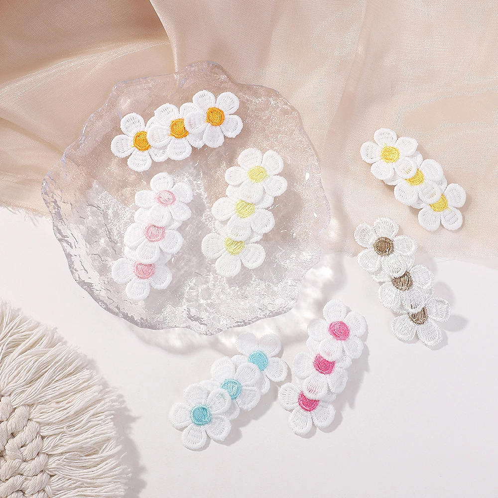 60pc/lot 2.7” Daisy Flower Hair Clips for Women Kids Girls Snap Hair Pins Embroidery Hairpins Baby Girl Daisy Floral Barrettes