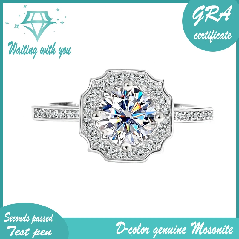 

Fashionable classic S925 sterling silver ring, D-color Mosan diamond ring, female simulation ring, same style as Hairui Wens