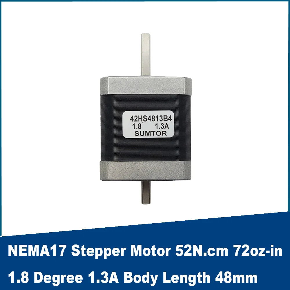 

NEMA 17 Two-phase Four-wire Stepper Motor for 3D Printer 52N.cm72oz-in 1.8 Degree 1.3A Body Length 48mm Single and double shaft