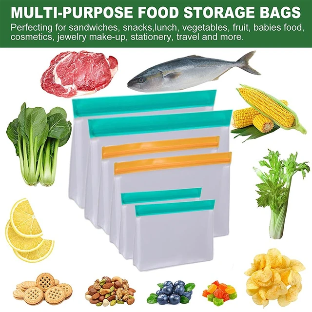 Set of 3pack Freezable Food Silicone Bags Kit BPA Free Reusable