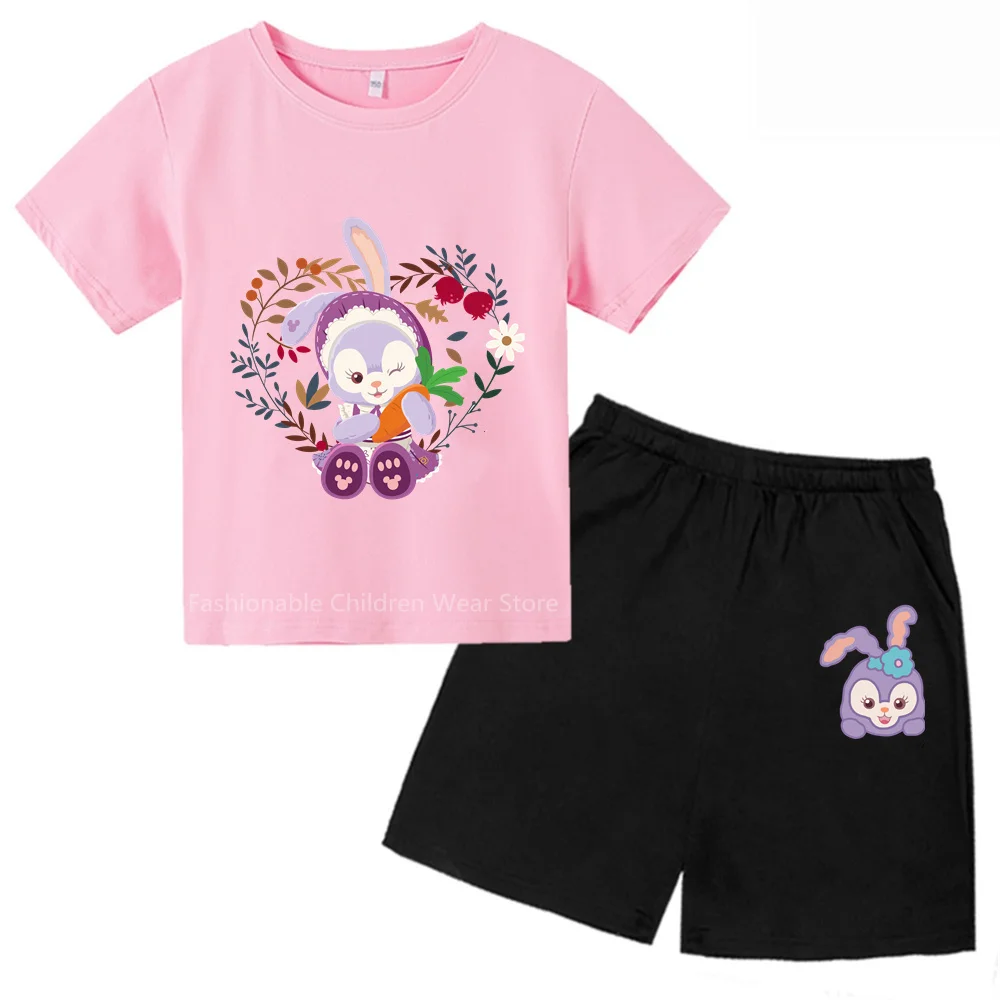 

Disney Star Dailou Ballet Rabbit Print Tee & Shorts Set - Summer Cool Cotton Wear for Boys & Girls, Casual Outdoor Korean Vibe