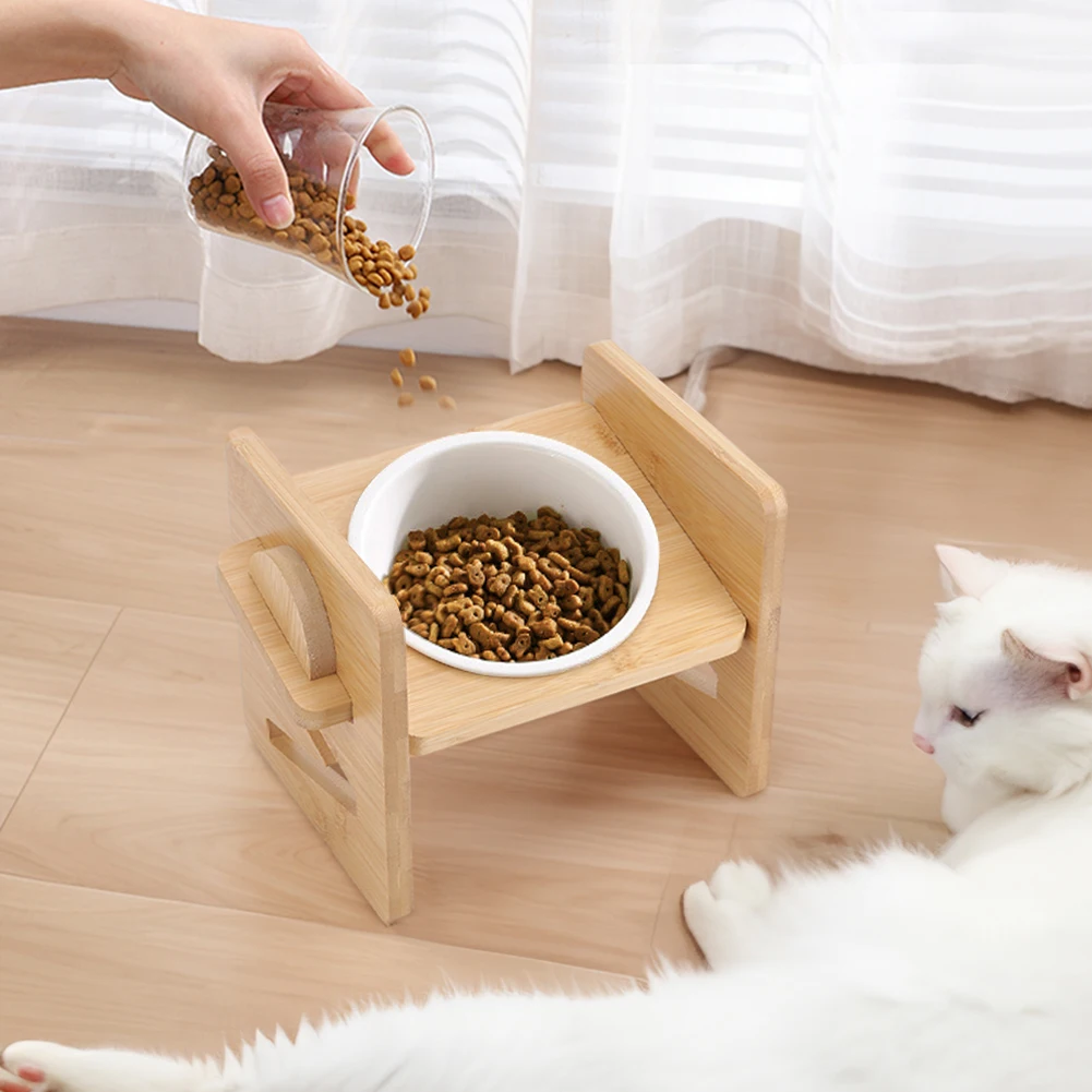 Tieker Bamboo Base Pet Feeder Ceramic Pet Bowl for Small Pets Elevated Feeding Bowl Cat and Dog Supplies: 3 - 5 Days Free Delivery Only UK