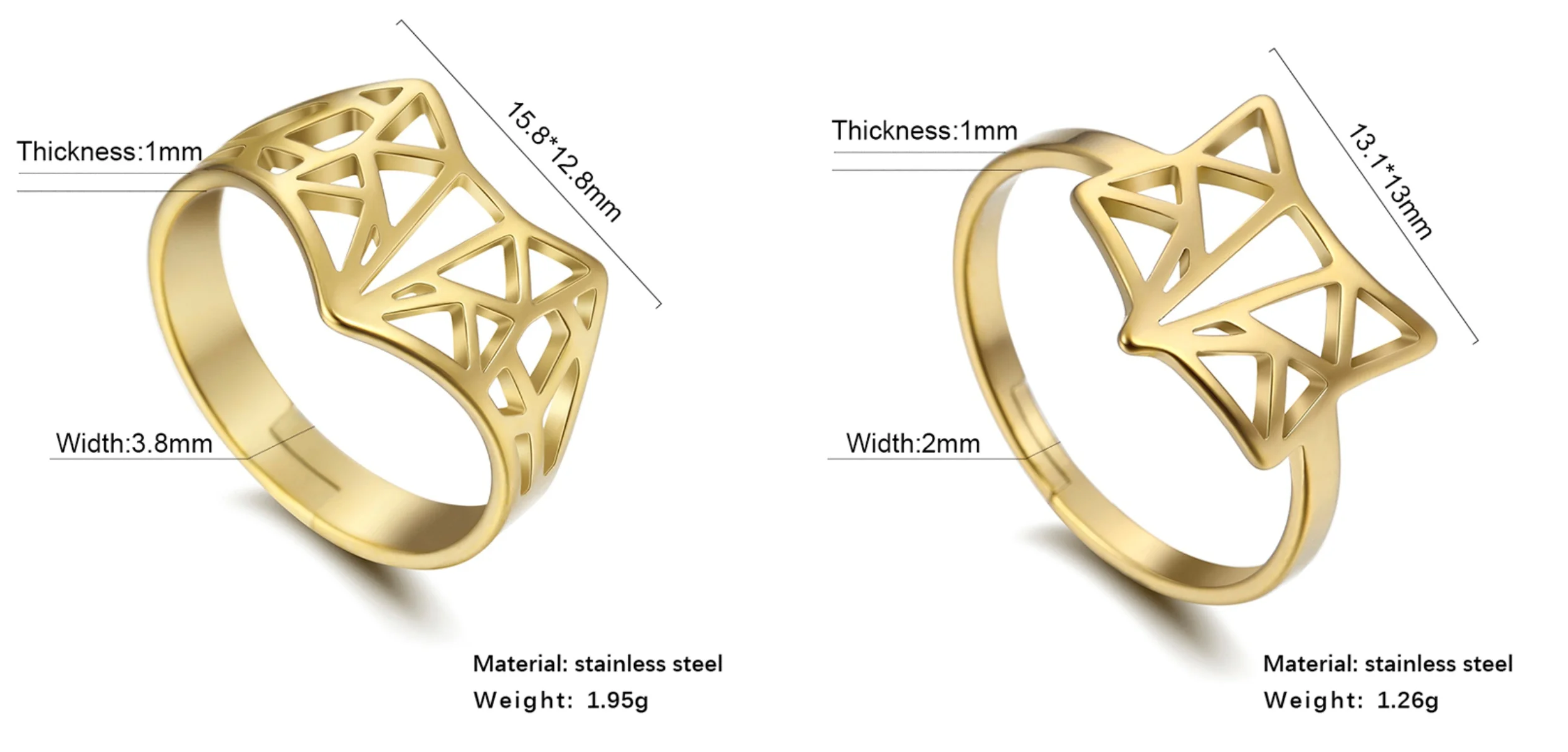 Kkjoy Einfache Edelstahl Gold Farbe Einstellbare Hohl Fuchs Ringe Für Frauen Männer Tier Schmuck Zubehör Geschenke Großhandel – Detail 9