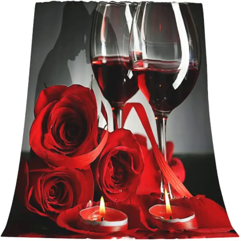 

Rose Wine Throw Blanket Fluffy Soft Romantic Flower Blanket Fit for Sofa Bed Chair Office Travelling Camping Valentine Day Gift