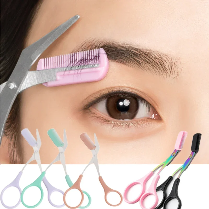 Eyebrow Trimmer Scissor Colorful Stainless Steel with Comb Hair Removal Grooming Shaping Shaver Eyebrow Razor Makeup Accessories