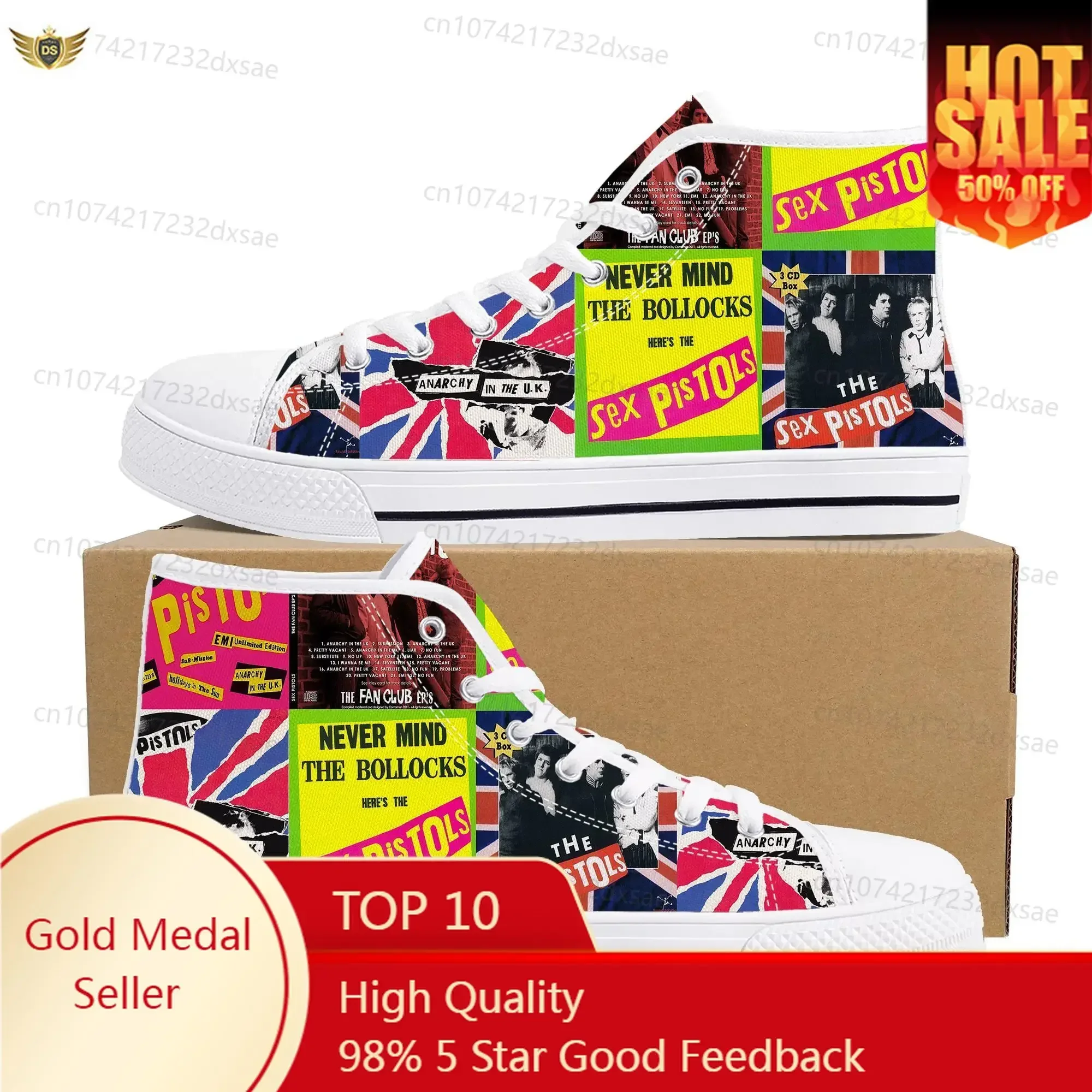 Sex Pistols Punk Rock Band High Top High Quality Sneakers Men Women Teenager Canvas Sneaker Casual Couple Shoes Custom Shoes