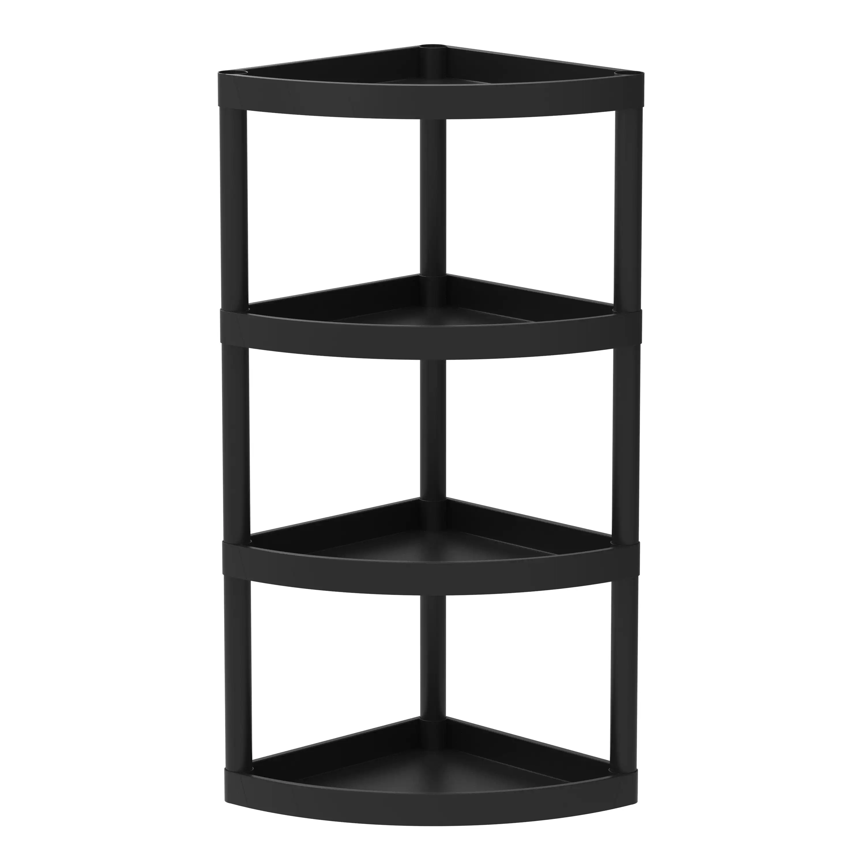 

4 Tier Plastic Storage Corner Shelf, 20 lb per Shelf Capacity, Black, Adult