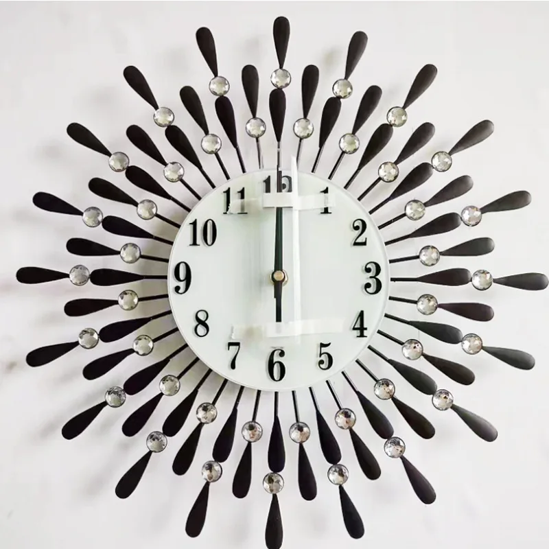Wall Clock Mute Craft Light Metal Diamond-Embedded Starry Iron Clock Color:6;Sheet Size:Diameter 38cm