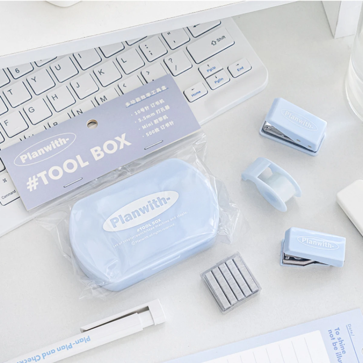 미니 스테이플러, 홀 펀처, 다기능 문구 상자, 학습 용품, 학교 사무용품, 1 세트, 4 개