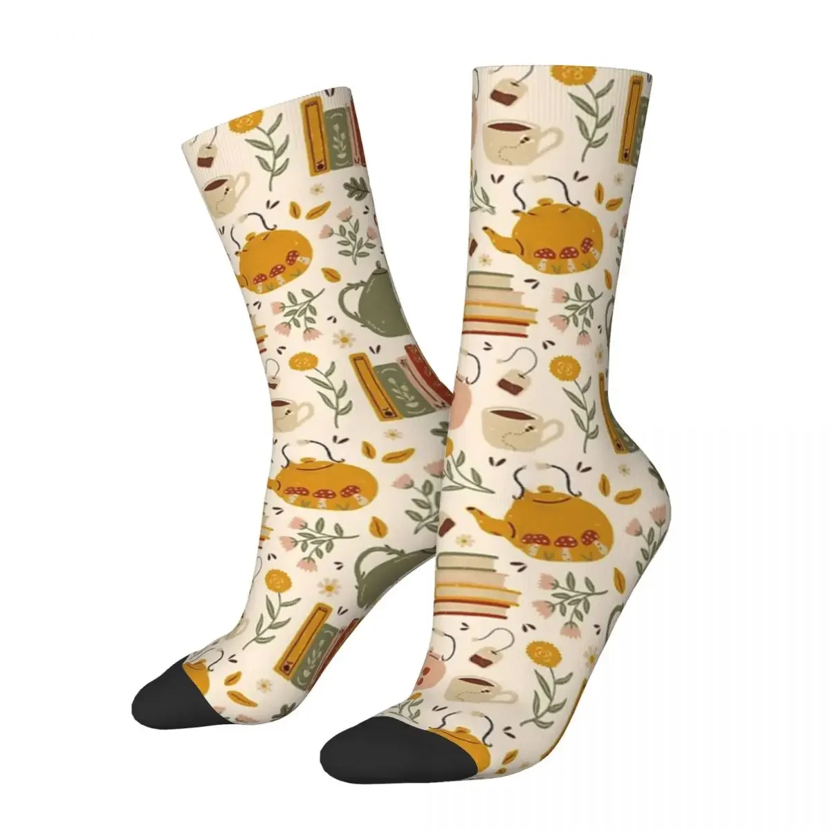 

Flowery Books And Tea Socks Harajuku Super Soft Stockings All Season Long Socks Accessories for Man's Woman's Birthday Present