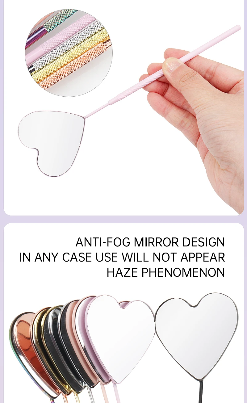 Multi Farben Edelstahl Herz Multifunktions Überprüfung Wimpern Spiegel Wimpern Verlängerung Schönheit Make-Up Tragbare Spiegel Werkzeuge – Detail 5