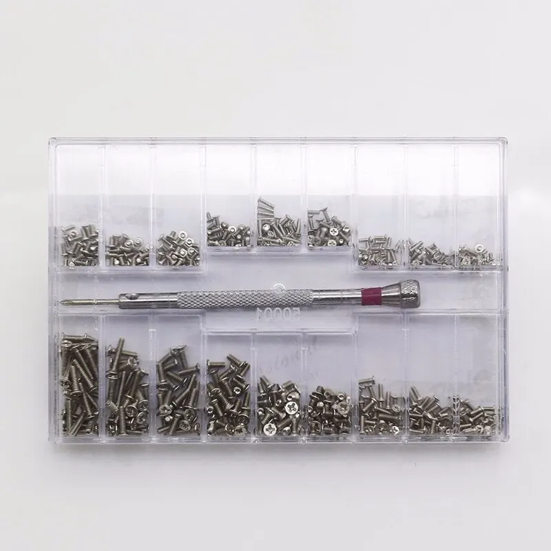 500pcs 작은 나사 너트 + 스크루 드라이버 시계 전자 안경 나사 링크 핀 시계 제작자 도구