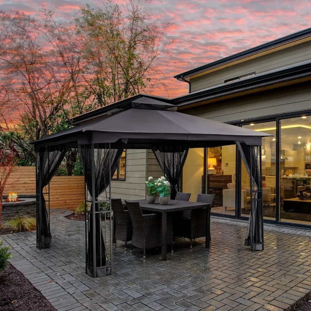 

10X12FT Outdoor Patio Gazebo with Ventilation Double Roof, Outdoors Gazebos with Mosquito Netting, Outdoors Patios Gazebo