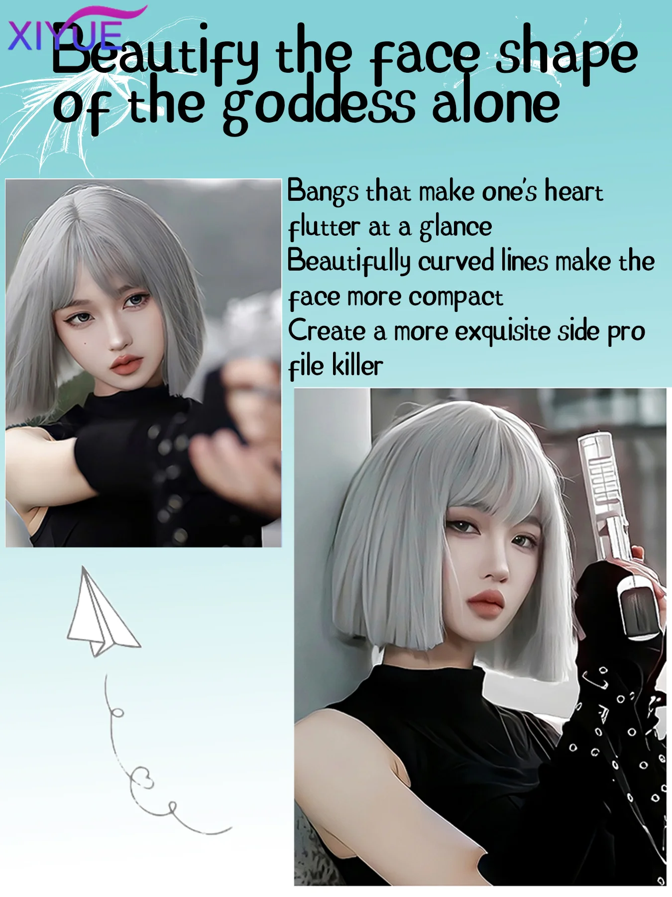 Sliver Gray Bob Wigs with Bangs Short Straight Synthetic Wigs for Women Grey Cute Lolita Party Hair Heat Resistant