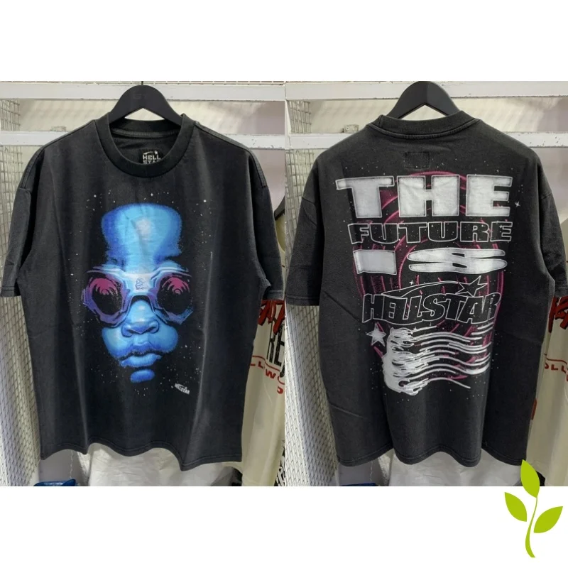

Cotton Wash Water Do Old Hellstar T-shirt Future Fun Print Loose Relaxed Simple Round Neck Men Women Short Sleeve Tee T Shirt