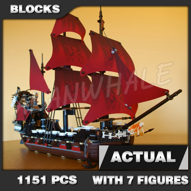 

1151pcs Pirates of the Caribbean Queen Anne's Revenge Large Sails Ship Captain 16009 Building Block Toy Compatible With Model