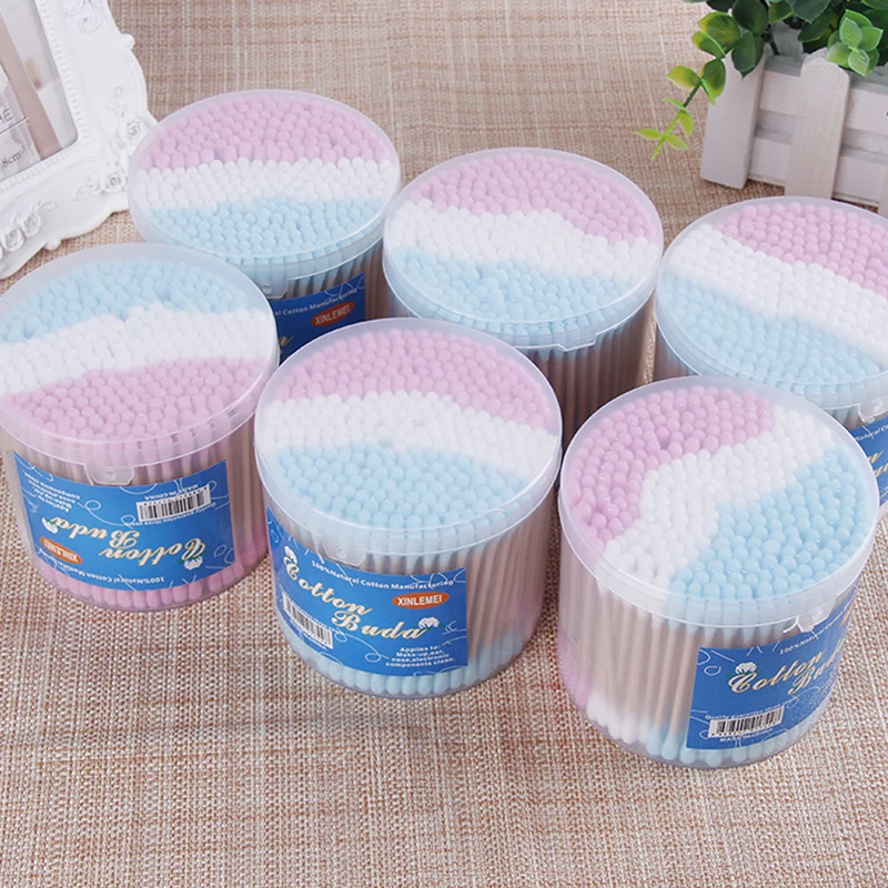 Disposable Makeup Cotton Swab Colored Bamboo Cotton Swab Wood Sticks Soft Buds Cleaning Of Ears Tampons 300PCS