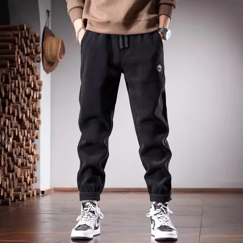 Black Baggy Pencil Pants Men Autumn Streetwear Hip Hop Casual Elastic Waist Drawstring Jogging Trousers