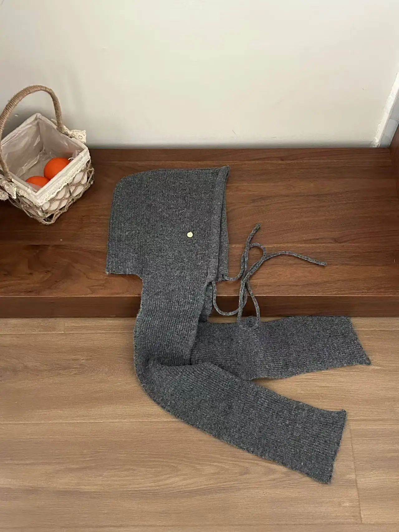 Korean Autumn Winter Balaclava Hats Women Knitted Drawstring Scarf Warm Plush Hooded Caps Soft Sweet Cute Elegant Beanies Caps 4