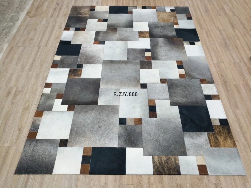 

Customizable Modern Natural Cowhide Carpet Easy To Clean Living Room Coffee Table Study Personalized Cowhide Stitching Carpet