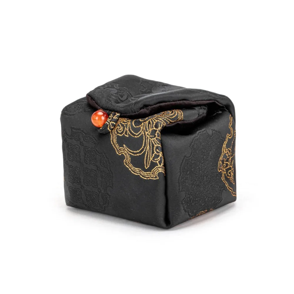 Retro Brocade Tea Bag Brocade Fabric Portable Tea Cozies Entangled Lotus Pattern Thickened Pot Bag Camping