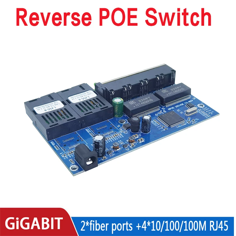Reverse POE switch 4RJ45 2 fiber 2F4GE Gigabit Ethernet switch media converter F