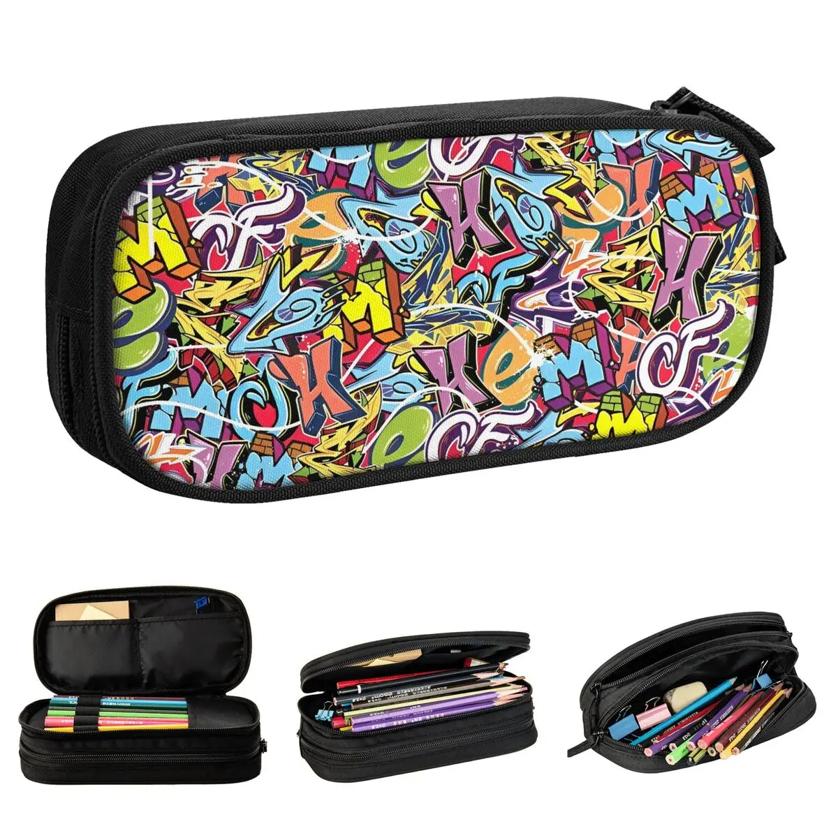 Comic Colorful Graffiti Pencil Case Creative Pen Box Bag Student Big Capacity School Supplies Cosmetic Pencil Pouch
