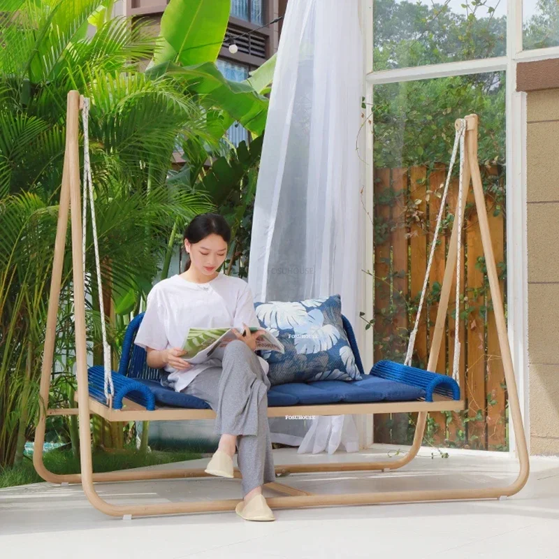 Nordic with Bracket Outdoor Swings Home Balcony Double Swing Chair Leisure Outdoor Furniture Villa Patio Garden Hanging Basket L