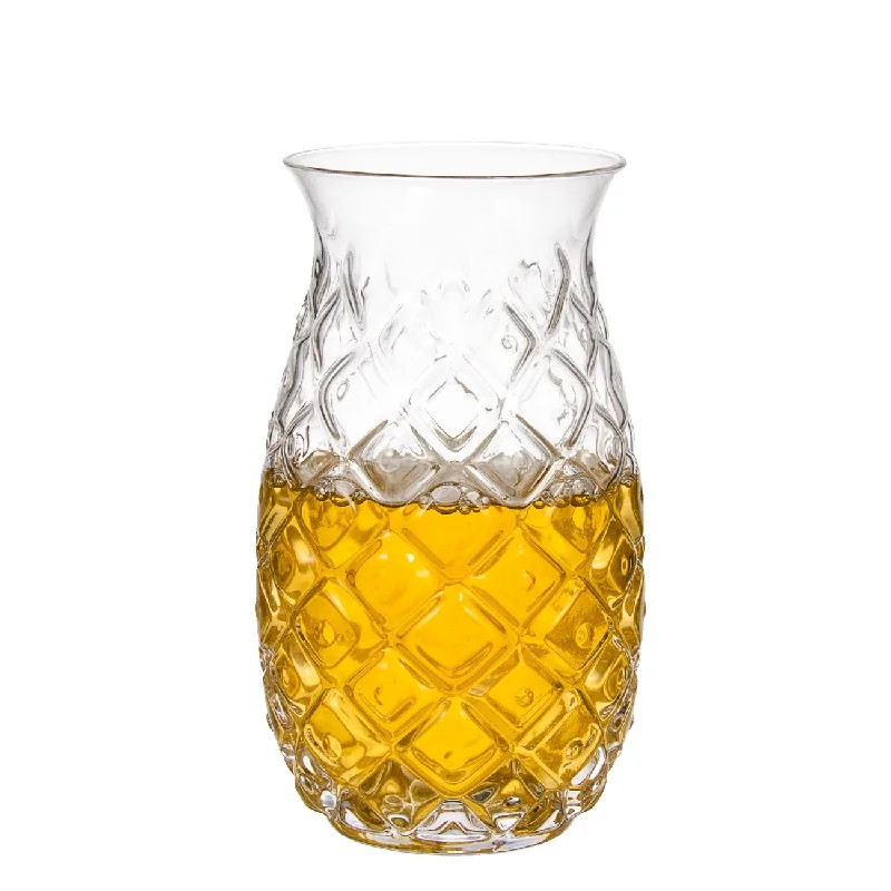 LABRIMP 6er Set Ananas-Form Glas Tassen - Coole Eistee & Cocktail Gläser 14,8cm Transparent