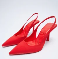 Été femmes talons sandales rouge pointu Slingback sandales chaussures vert noir violet chaton talons fête bal dames talons aiguilles 4
