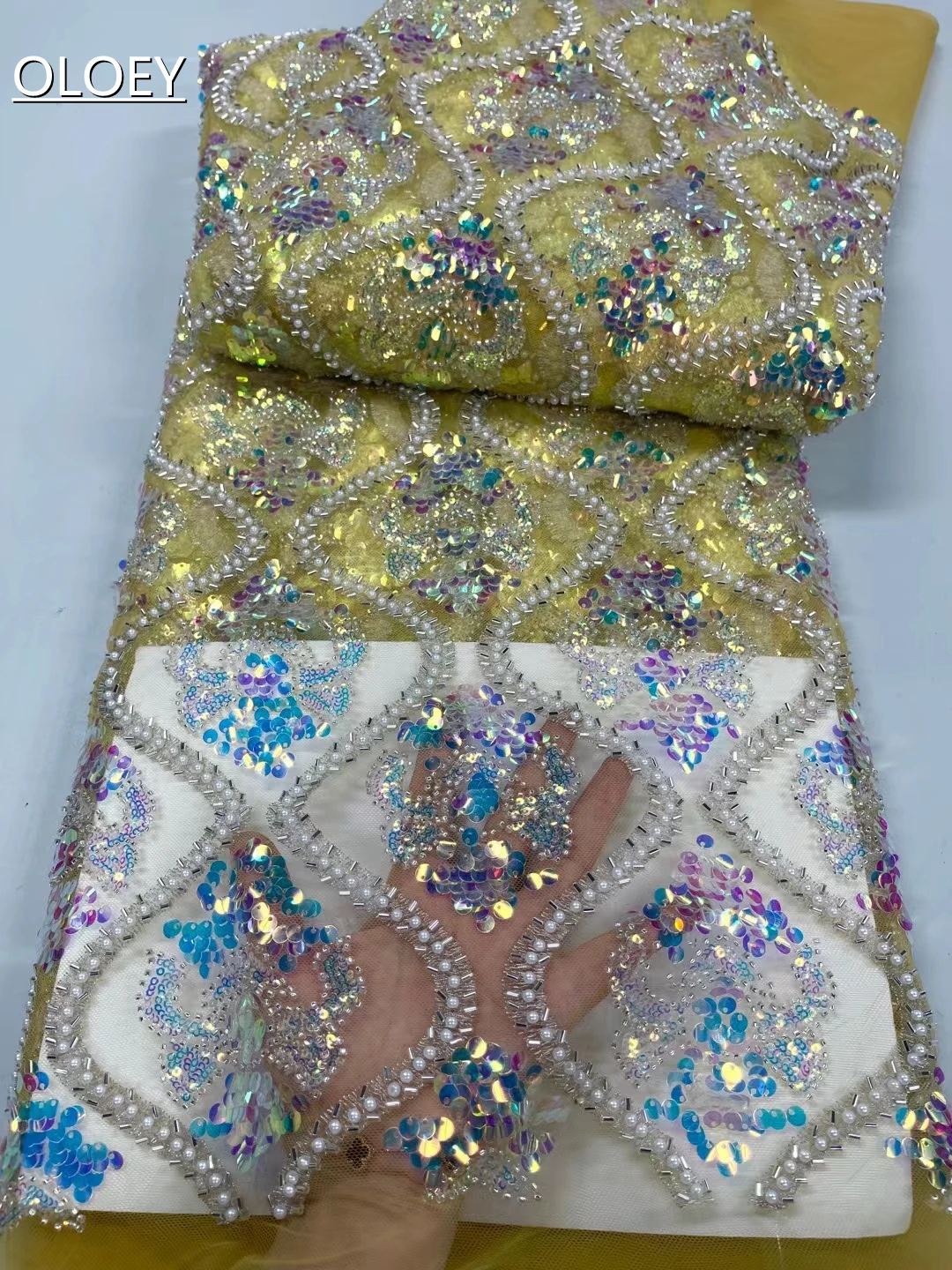 

High Quality Fashion French Tulle With Beaded Fabric African Nigerian Sequins Lace Fabric For Wedding Dress Dress JY7656