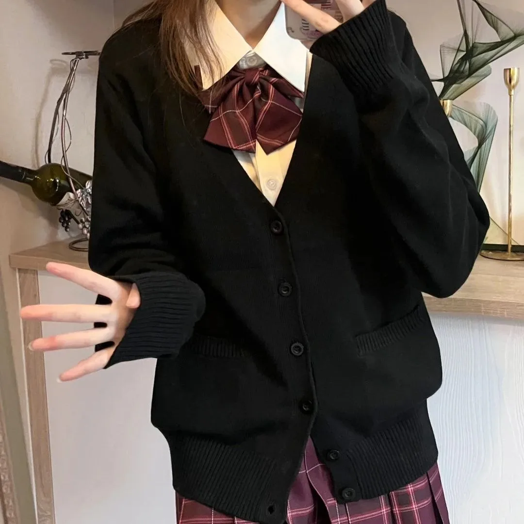 Japanese fashion solid color V-neck knitted sweater,original newJK uniform cardigan top,autumn and winter women's cotton sweater 3