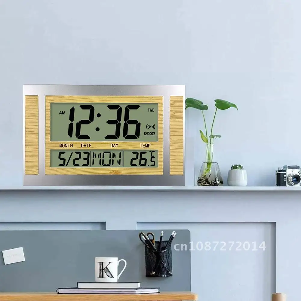 Alarm Clock 12/24 Hour Battery Operated Self-Setting Wall Desk Bedroom Clock Bedside Digital Calendar