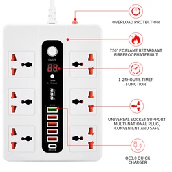 Universal Power Strip with Switch and USB - C Ports, 3000W Capacity, 2M Cord, Overload Protection - EU 4.8MM Power Cord (6AC White PD20W)