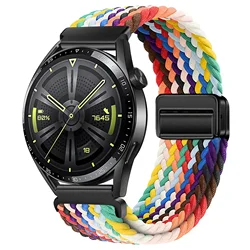 Braided Solo Loop Nylon Sports Strap with Magnetic Buckle - 22mm Wristband Bracelet for 22mm Width Band (Official rainbow)