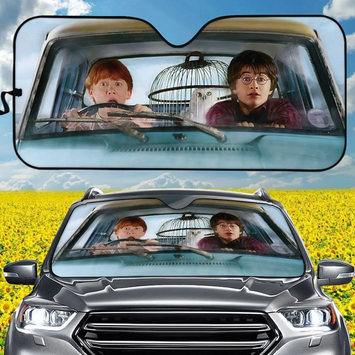 

Car Sun Shade for Front Windshield Cute Boy Cat Print Car Accessories for Woman Men Sun Resistant Stretch Fabrics Car Decoration