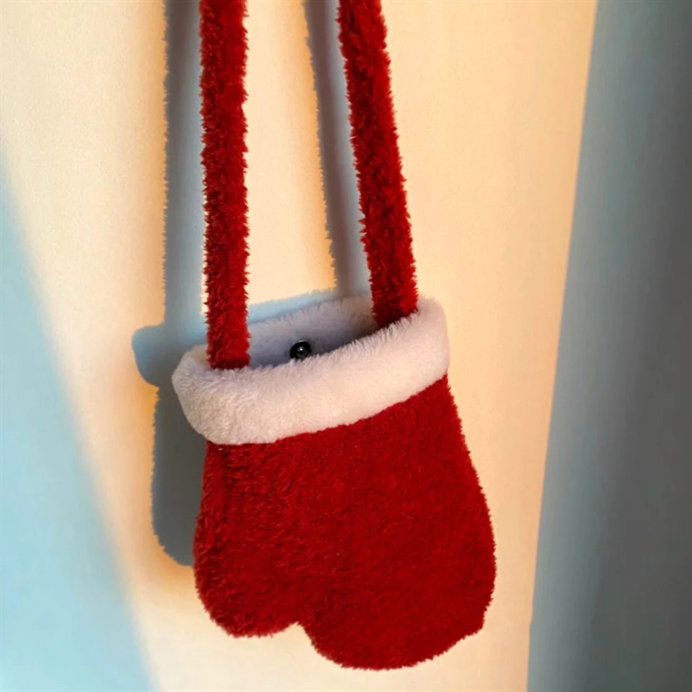 Cute Glove Shape Crossbody Bag Christmas Santa Bag Xmas Gift Bag Autumn Winter Shoulder Bag Cosplay Red Package Storage
