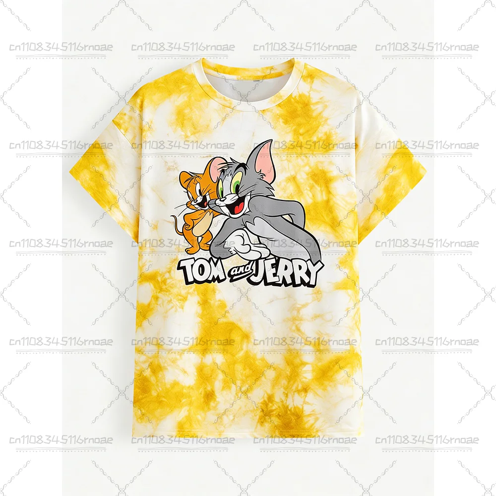 TOM&JERRY Cartoon Pattern Printed Knitted Cute Children's Casual Top Fashion Street T-shirt Summer Adult Short sleeved T-shirt 2