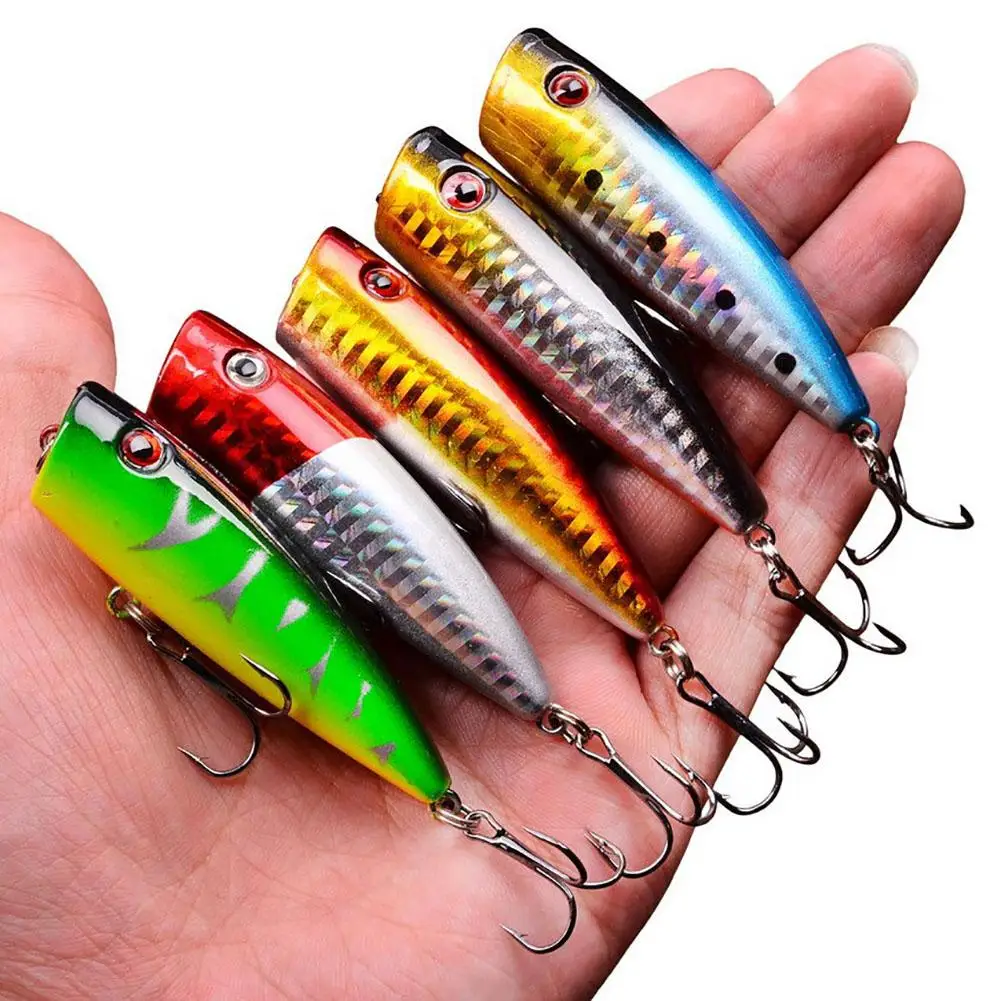 

5Pcs Popper Fishing Lures With Treble Hooks Topwater Artificial Fishing Baits Swimbait Crankbait For Freshwater Saltwatern