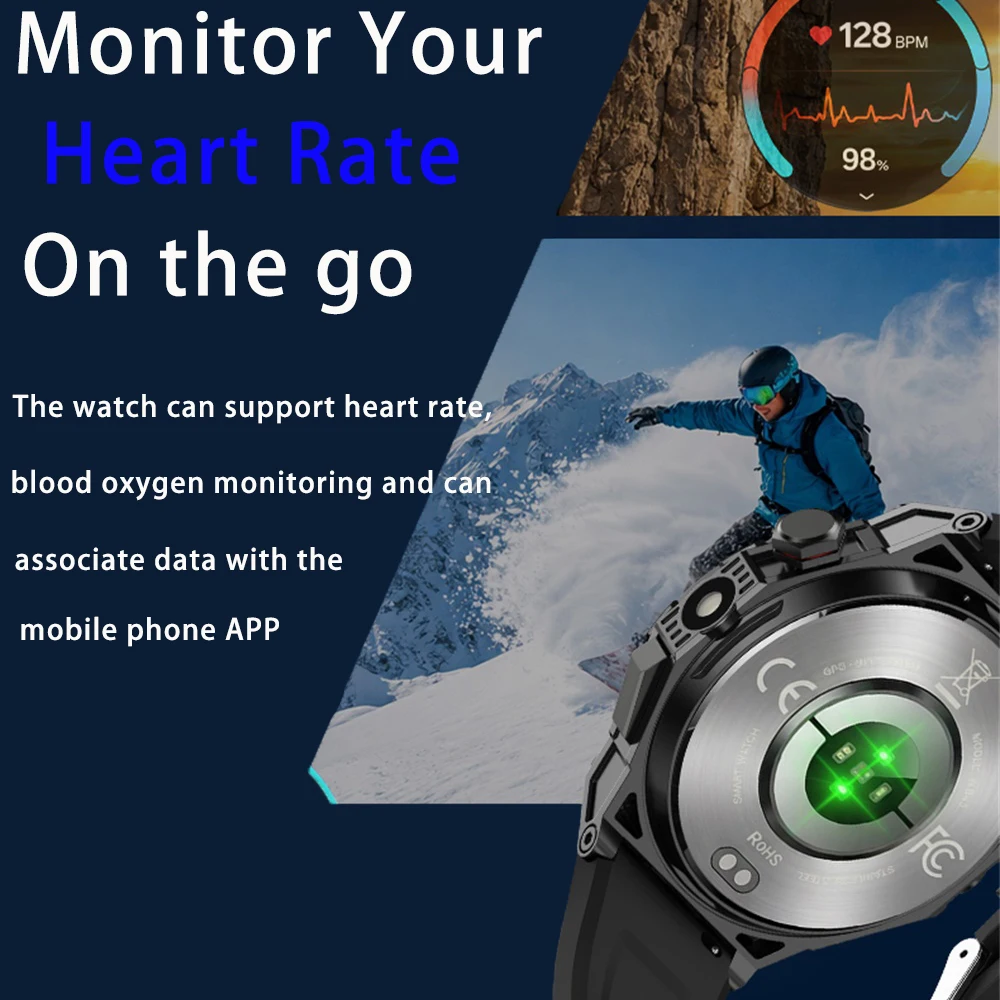 Fitness Smartwatch Men Outdoor GPS Sports Watch AMOLED Display Compass BT Call Waterproof Heart Rate & Health Monitoring