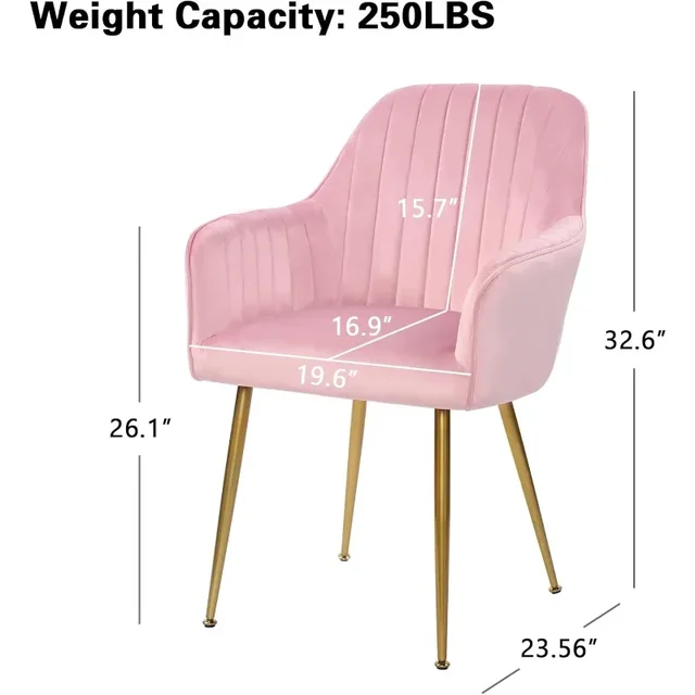 Pink Set of 2 Velvet Dinning Chairs Upholstered Accent Chairs with Gold Plating Legs for Living Room Chairs 2