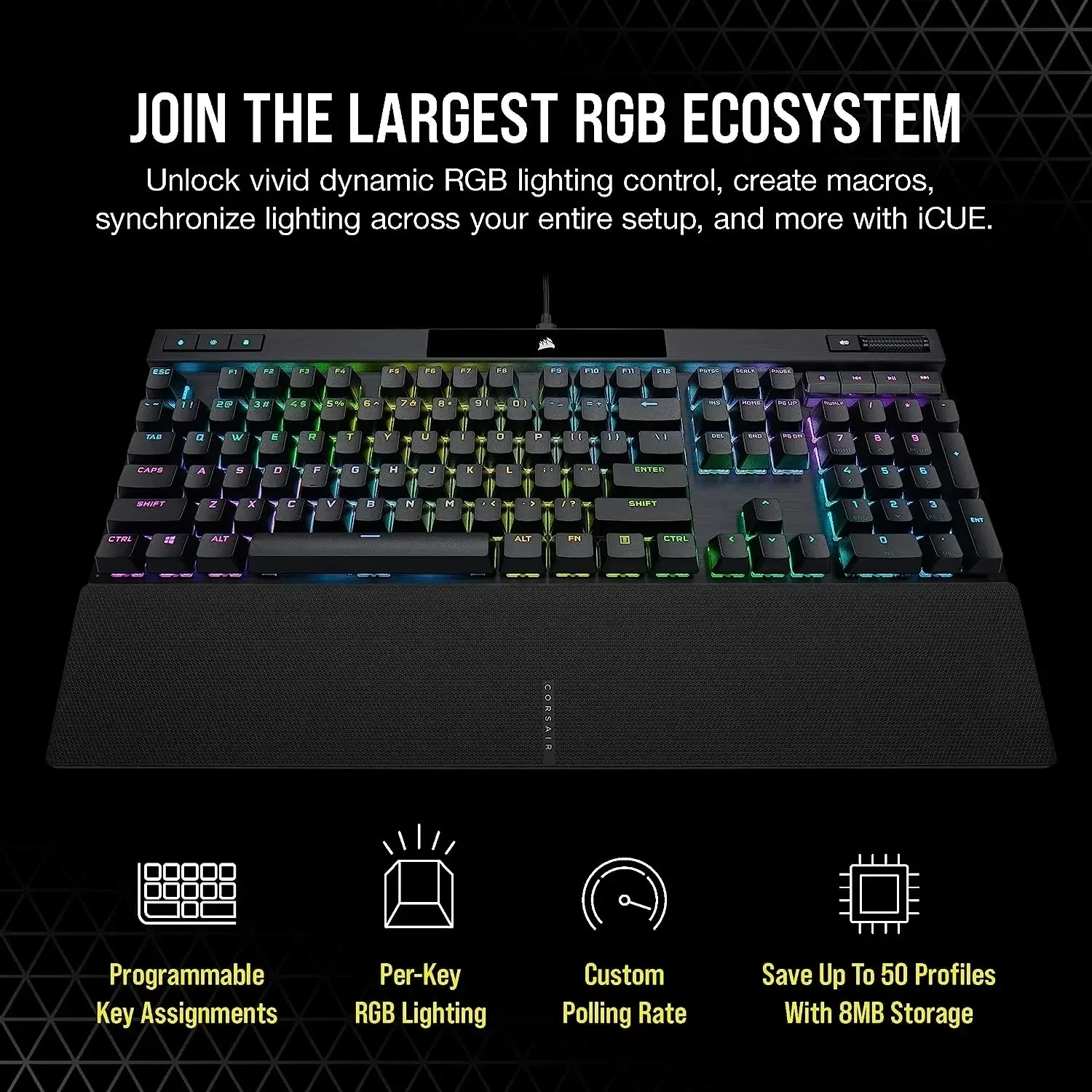 Corsair K70 PRO RGB 광학 기계식 게이밍 키보드, OPX 선형 스위치, PBT 더블 샷 키캡, 하이퍼 폴링 블랙, 8,000Hz