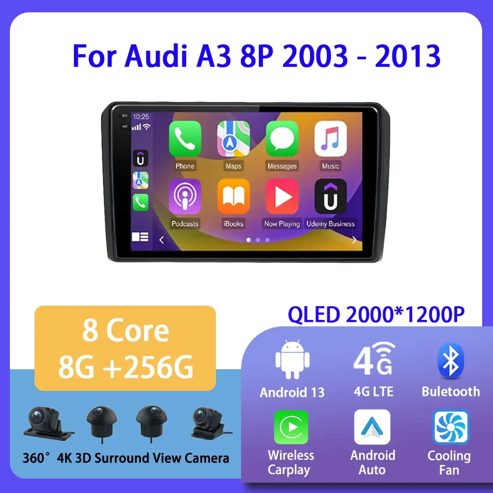 

Android 13 для Audi A3 8P 2003 - 2013 автомобильное радио мультимедийный видеоплеер навигация для Android Авто Carplay Wifi GPS стерео