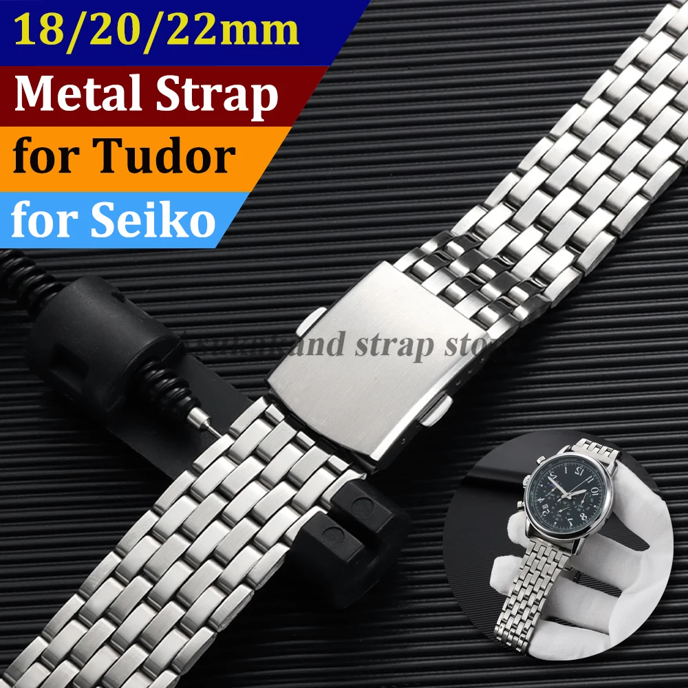 Universal Stainless Steel Seven Bead Men's Watch Bracelet with Folding Buckle