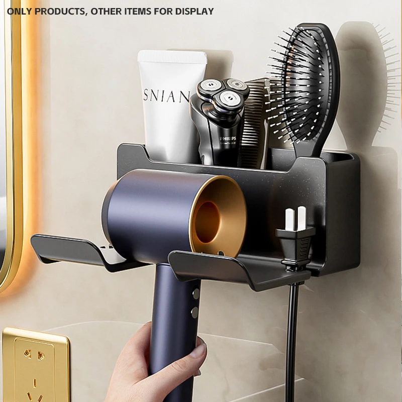 Soporte de secador de pelo montado en la pared, soporte de Alisador, estante organizador de secador de pelo sin perforaciรณn, accesorios de baรฑo de