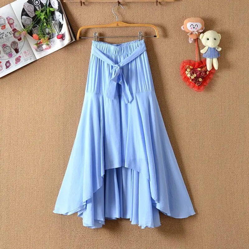 

High waist Hepburn style lady Chiffon skirt 2022 summer new irregular women long skirt Bow dovetail skirt black white skirt